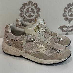 Golden Goose Women's Cream and Silver Sneakers
